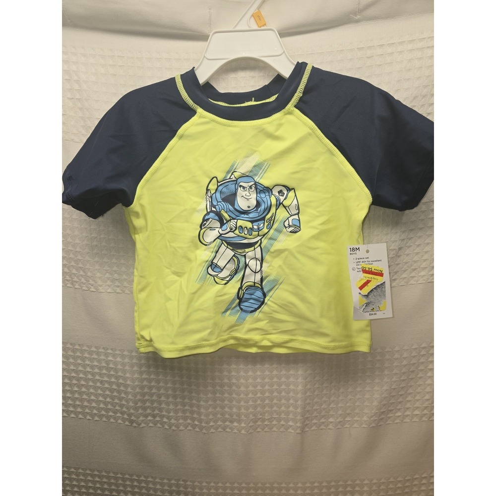 Disney Jumping Beans Buzz Lightyear Swim Shirt Rash Guard 18M Green UPF 40+